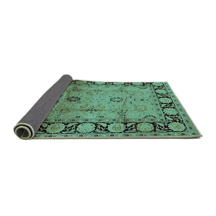 Sideview of Oriental Turquoise Traditional Rug, urb629turq