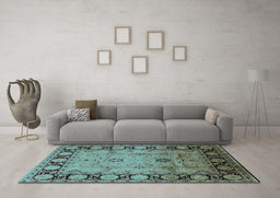 Machine Washable Oriental Light Blue Traditional Rug in a Living Room, wshurb629lblu