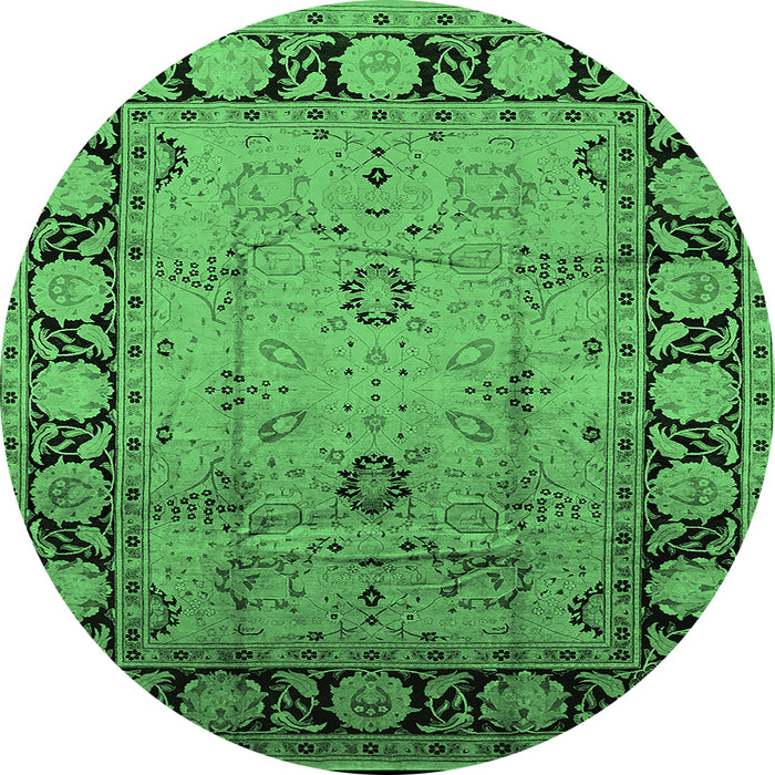 Round Oriental Emerald Green Traditional Rug, urb629emgrn
