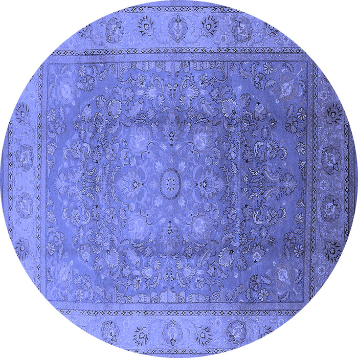 Round Machine Washable Oriental Blue Traditional Rug, wshurb630blu
