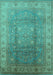 Machine Washable Oriental Turquoise Traditional Area Rugs, wshurb630turq