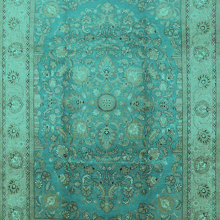 Machine Washable Oriental Turquoise Traditional Area Rugs, wshurb630turq