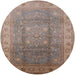 Round Mid-Century Modern Camel Brown Oriental Rug, urb630