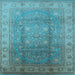 Square Machine Washable Oriental Light Blue Traditional Rug, wshurb630lblu