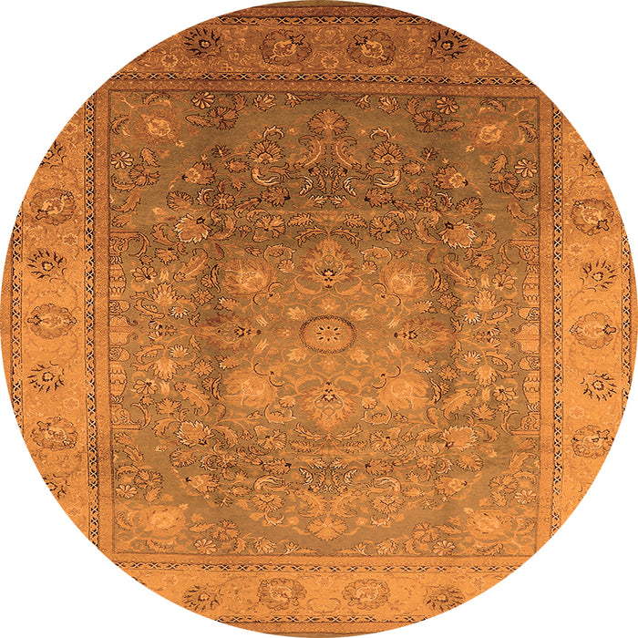 Round Machine Washable Oriental Orange Traditional Area Rugs, wshurb630org