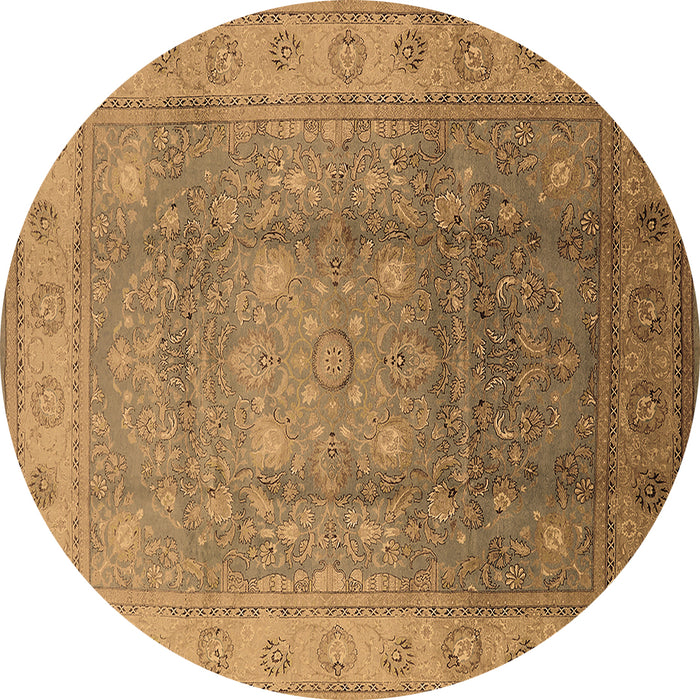 Round Machine Washable Oriental Brown Traditional Rug, wshurb630brn