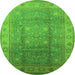 Round Machine Washable Oriental Green Traditional Area Rugs, wshurb630grn