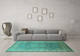 Machine Washable Oriental Turquoise Traditional Area Rugs in a Living Room,, wshurb630turq