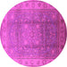 Round Machine Washable Oriental Pink Traditional Rug, wshurb630pnk