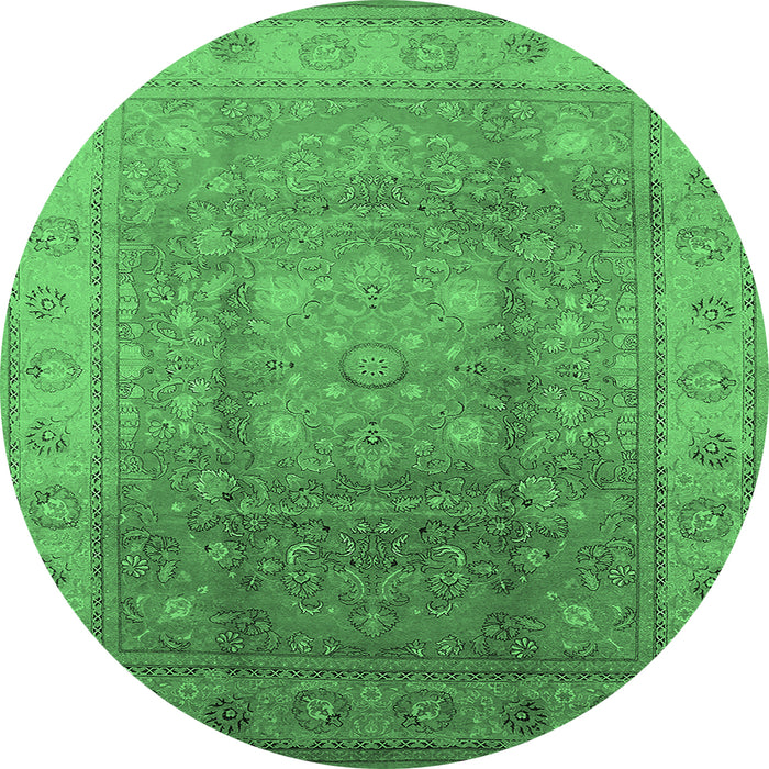 Round Machine Washable Oriental Emerald Green Traditional Area Rugs, wshurb630emgrn