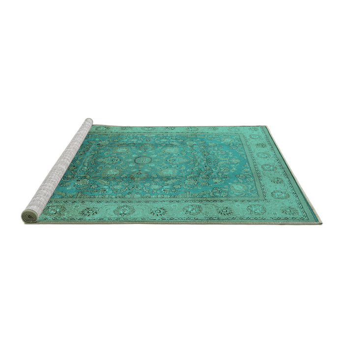 Sideview of Machine Washable Oriental Turquoise Traditional Area Rugs, wshurb630turq