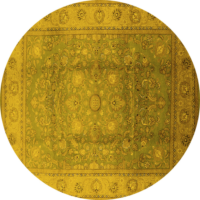 Round Machine Washable Oriental Yellow Traditional Rug, wshurb630yw