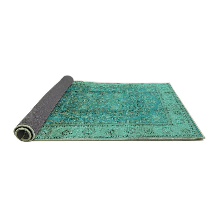 Sideview of Oriental Turquoise Traditional Rug, urb630turq