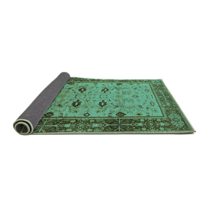 Sideview of Oriental Turquoise Traditional Rug, urb631turq