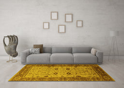 Machine Washable Oriental Yellow Traditional Rug in a Living Room, wshurb631yw