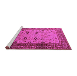Sideview of Machine Washable Oriental Pink Traditional Rug, wshurb631pnk