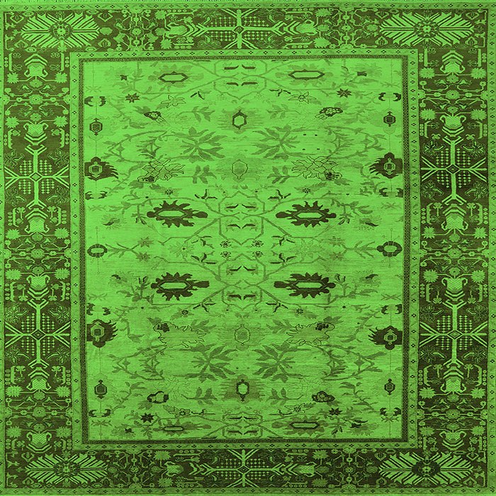 Square Machine Washable Oriental Green Traditional Area Rugs, wshurb631grn