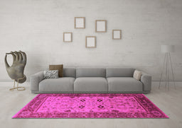 Machine Washable Oriental Pink Traditional Rug in a Living Room, wshurb631pnk