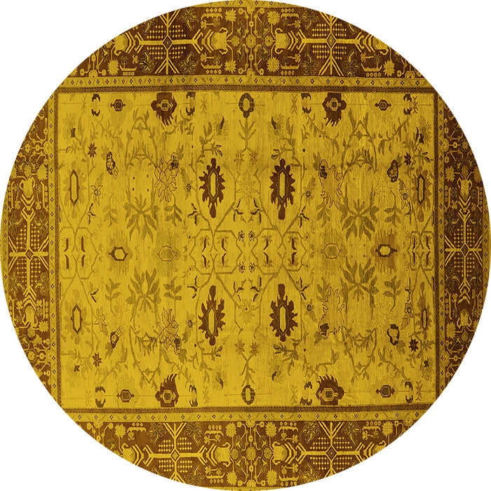 Round Oriental Yellow Traditional Rug, urb631yw