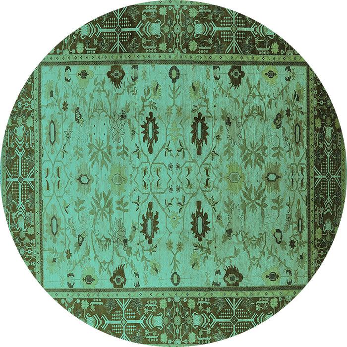 Round Oriental Turquoise Traditional Rug, urb631turq