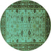 Round Oriental Turquoise Traditional Rug, urb631turq