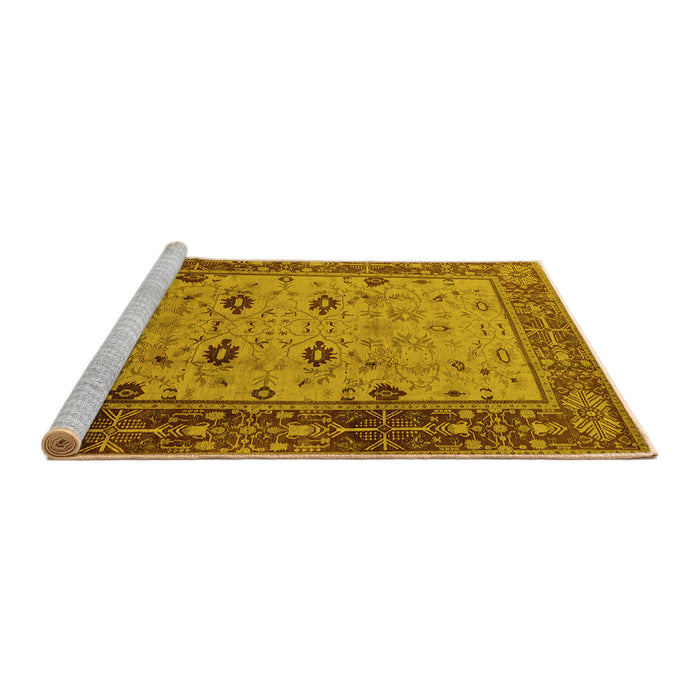 Sideview of Machine Washable Oriental Yellow Traditional Rug, wshurb631yw