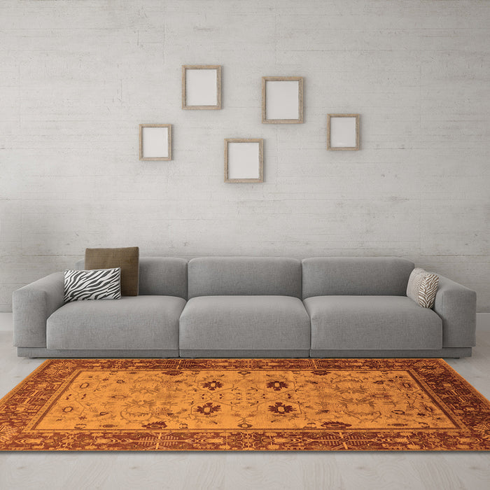 Machine Washable Oriental Orange Traditional Area Rugs in a Living Room, wshurb631org