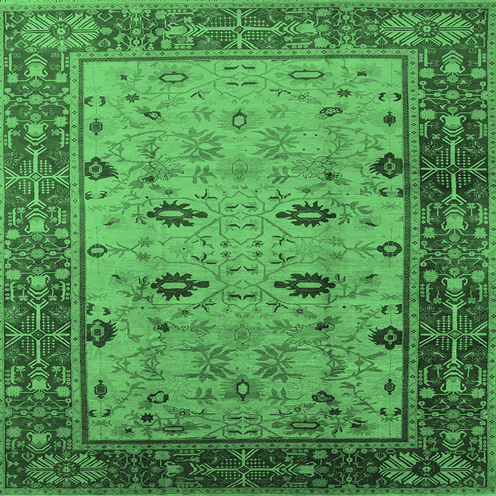 Square Machine Washable Oriental Emerald Green Traditional Area Rugs, wshurb631emgrn