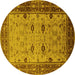 Round Machine Washable Oriental Yellow Traditional Rug, wshurb631yw