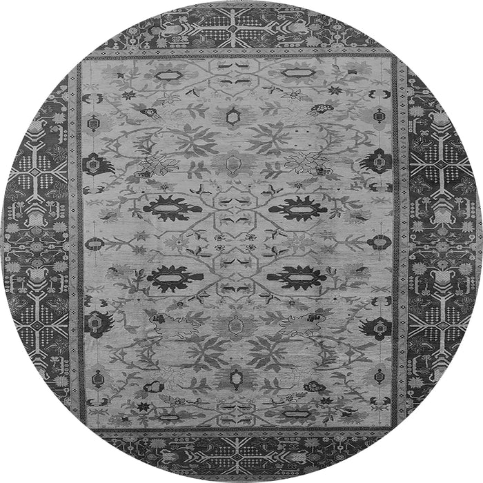 Round Machine Washable Oriental Gray Traditional Rug, wshurb631gry