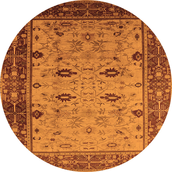 Round Oriental Orange Traditional Rug, urb631org