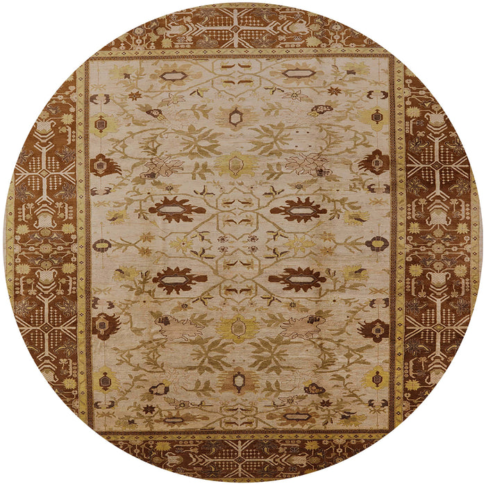 Round Mid-Century Modern Mahogany Brown Oriental Rug, urb631