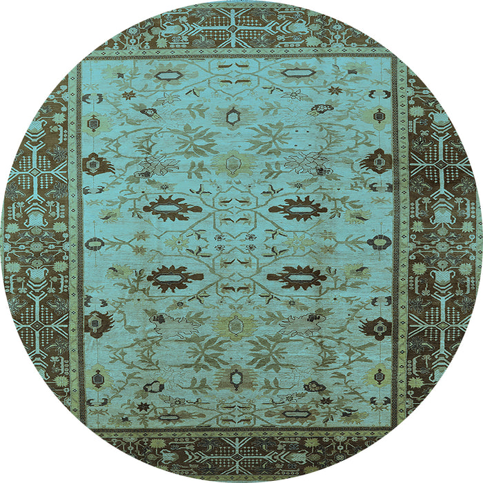 Round Oriental Light Blue Traditional Rug, urb631lblu