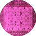 Round Machine Washable Oriental Pink Traditional Rug, wshurb631pnk