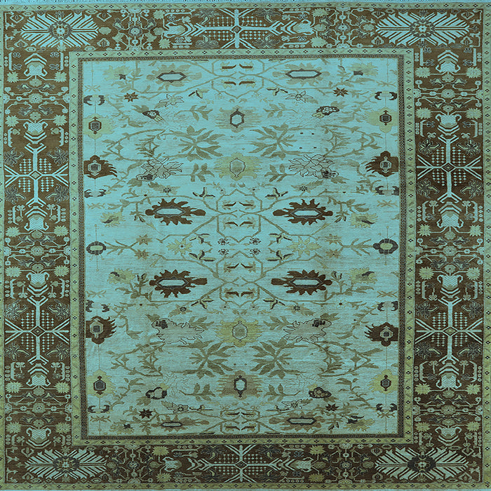 Square Machine Washable Oriental Light Blue Traditional Rug, wshurb631lblu