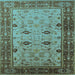 Square Machine Washable Oriental Light Blue Traditional Rug, wshurb631lblu