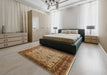 Mid-Century Modern Mahogany Brown Oriental Rug in a Bedroom, urb631