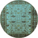 Round Machine Washable Oriental Light Blue Traditional Rug, wshurb631lblu