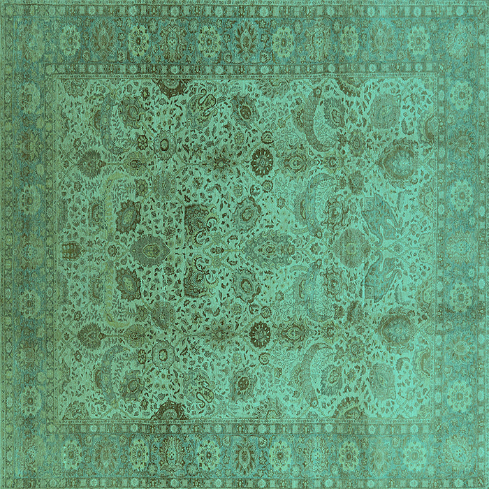 Square Machine Washable Oriental Turquoise Traditional Area Rugs, wshurb633turq