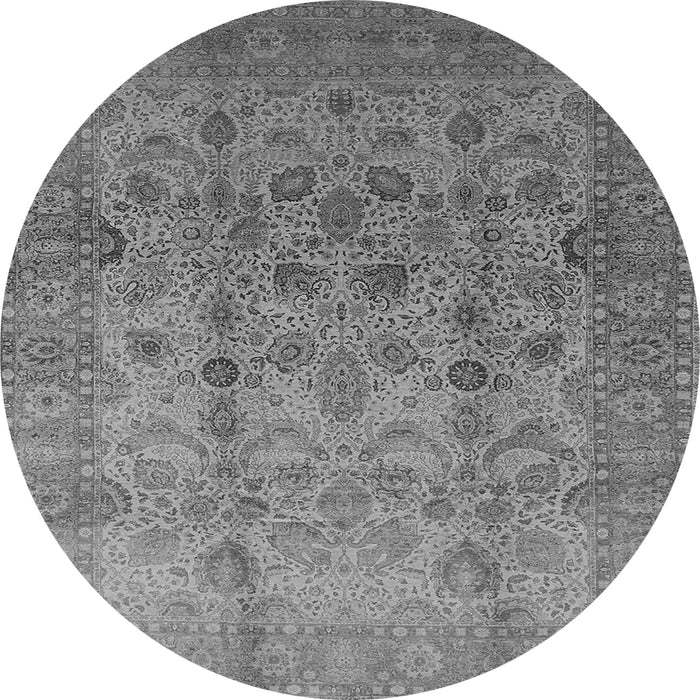 Round Machine Washable Oriental Gray Traditional Rug, wshurb633gry