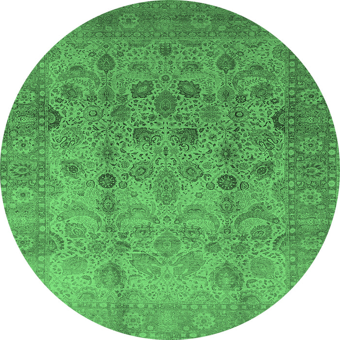 Round Oriental Emerald Green Traditional Rug, urb633emgrn
