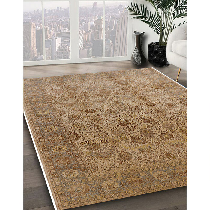 Mid-Century Modern Light Brown Oriental Rug in Family Room, urb633