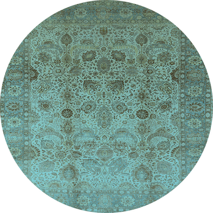 Round Oriental Light Blue Traditional Rug, urb633lblu