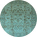 Round Oriental Light Blue Traditional Rug, urb633lblu