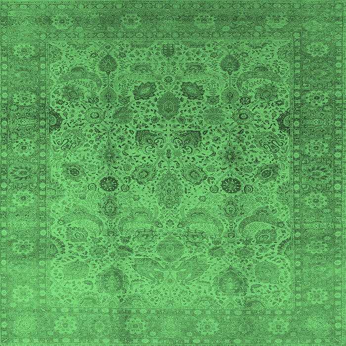 Square Machine Washable Oriental Emerald Green Traditional Area Rugs, wshurb633emgrn