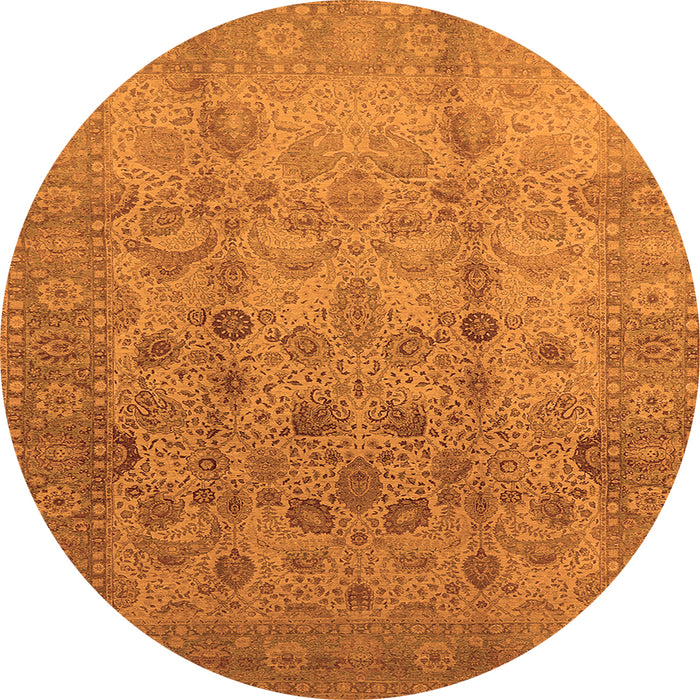 Round Oriental Orange Traditional Rug, urb633org