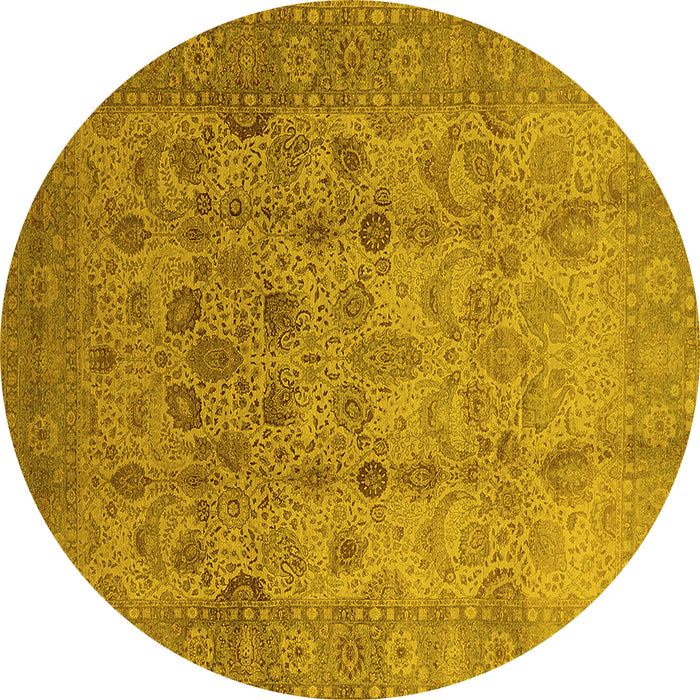 Round Oriental Yellow Traditional Rug, urb633yw