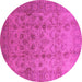 Round Machine Washable Oriental Pink Traditional Rug, wshurb633pnk