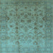 Square Machine Washable Oriental Light Blue Traditional Rug, wshurb633lblu