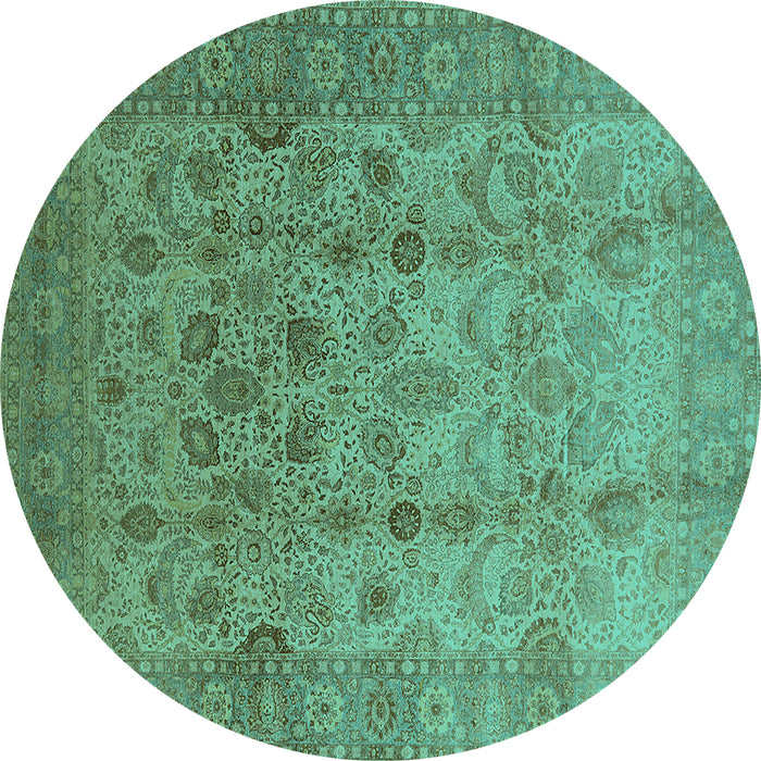 Round Oriental Turquoise Traditional Rug, urb633turq